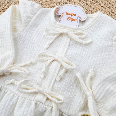  Conj. Batinha Manga Longa Anarruga Três Laços e Calça Floral - Areia